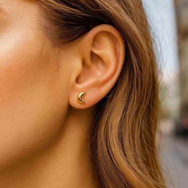 14k Yellow Gold Post Earrings with Moons - alternate view 3