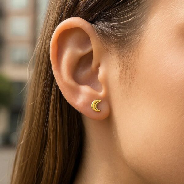 14k Yellow Gold Post Earrings with Moons - alternate view 4