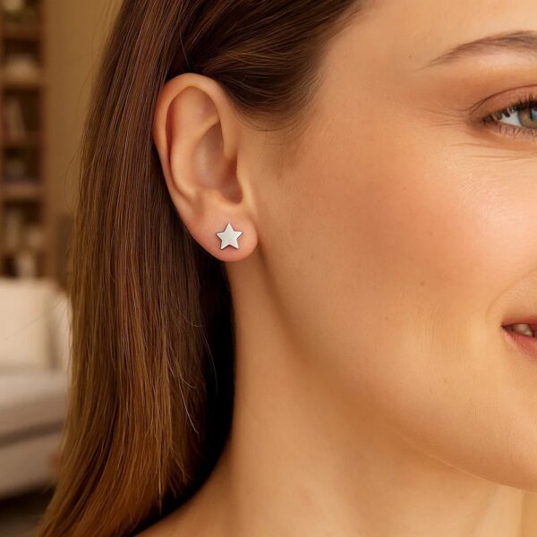 14k White Gold Post Earrings with Stars(6.5mm) - alternate view 5