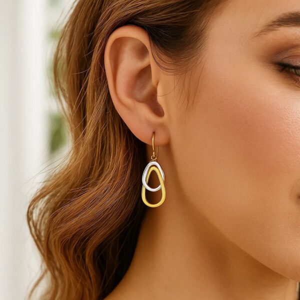 14k Two-Tone Gold Interlaced Open Teardrop Drop Earrings - alternate view 2