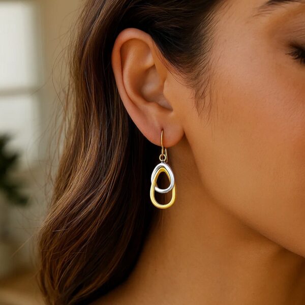 14k Two-Tone Gold Interlaced Open Teardrop Drop Earrings - alternate view 3