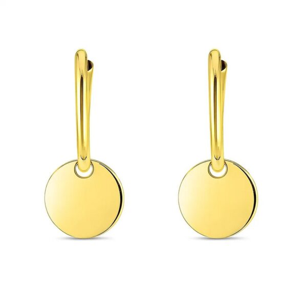 14k Yellow Gold Huggie Style Hoop Earrings with Circle Drops - alternate view 2