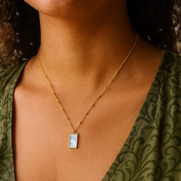 MOP Geometric Gem Rectangle Necklace in 14K Yellow Gold - alternate view 4