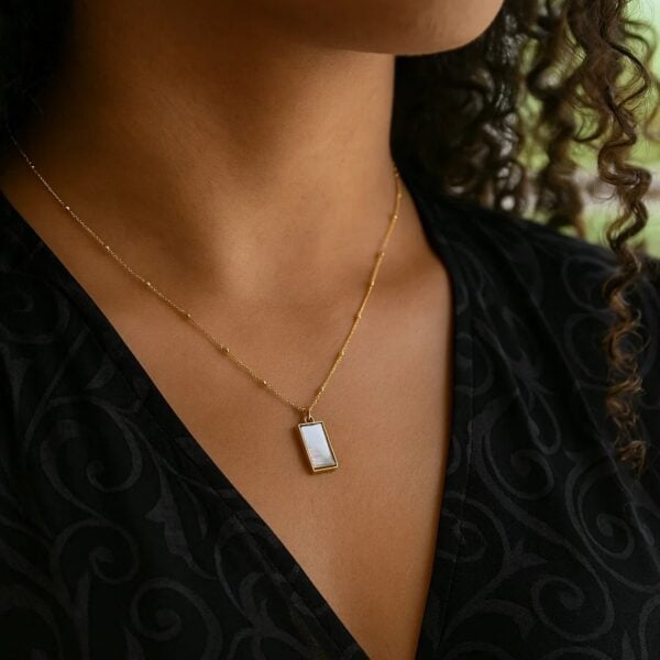 MOP Geometric Gem Rectangle Necklace in 14K Yellow Gold - alternate view 5