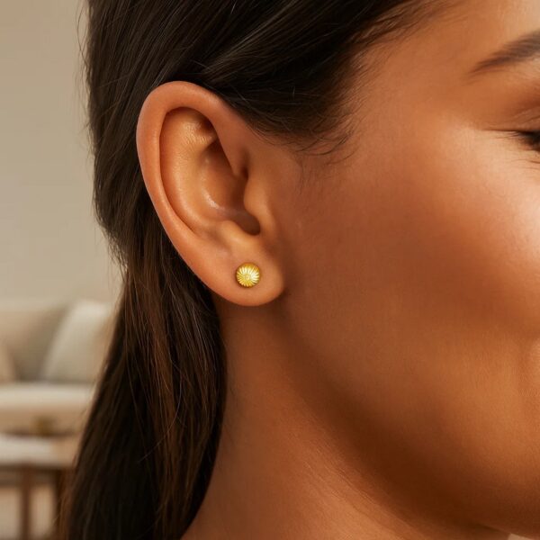 14K Yellow Gold Ball Earrings with Linear Texture(5mm) - alternate view 2