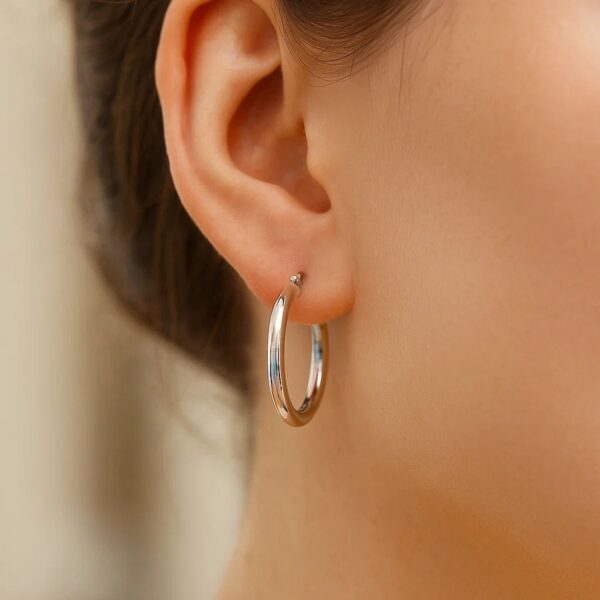 Sterling Silver Polished Hoop Motif Earrings with Rhodium Plating (3x20mm) - alternate view 3