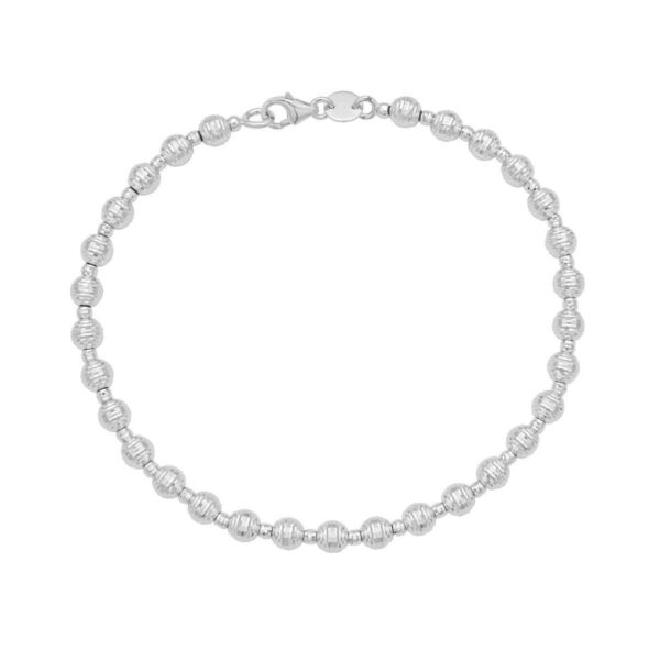 14K White Gold Disco Diamond Cut Bead Bracelet (4.00 mm) - alternate view 2