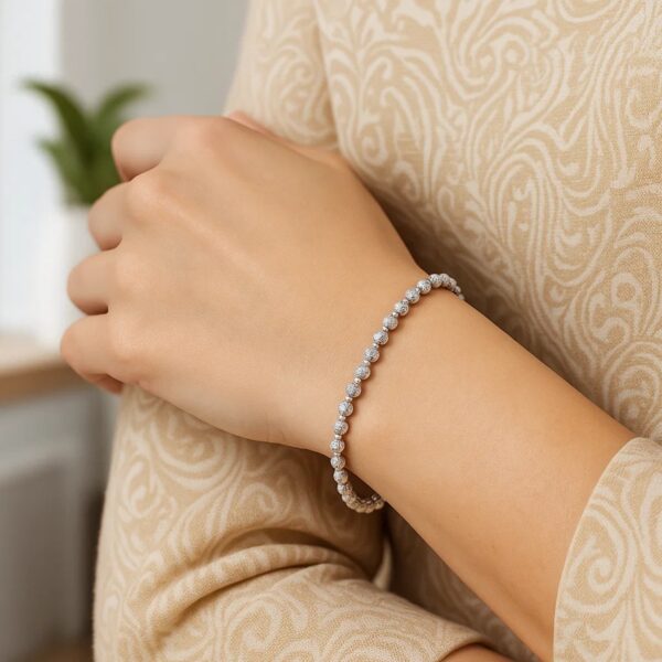 14K White Gold Disco Diamond Cut Bead Bracelet (4.00 mm) - alternate view 4