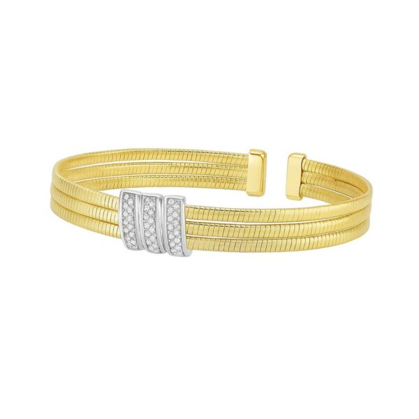 14K Yellow Gold Triple Row Diamond Omega Cuff Bangle - alternate view 2