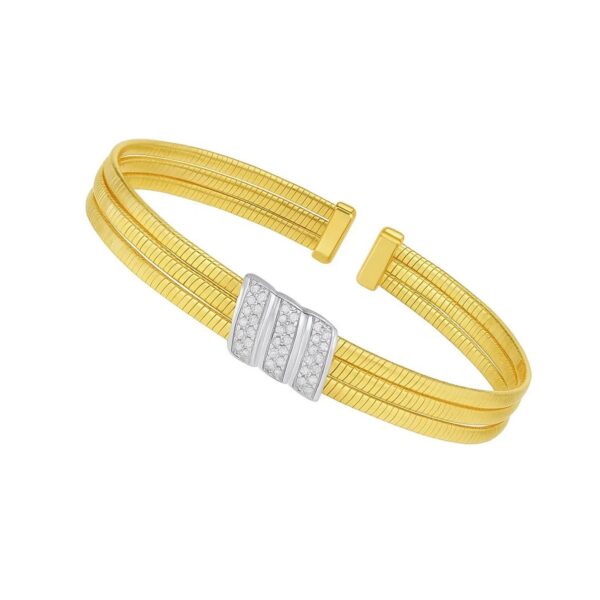 14K Yellow Gold Triple Row Diamond Omega Cuff Bangle - alternate view 3