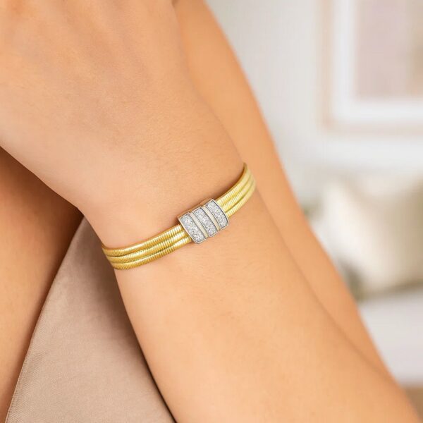 14K Yellow Gold Triple Row Diamond Omega Cuff Bangle - alternate view 4