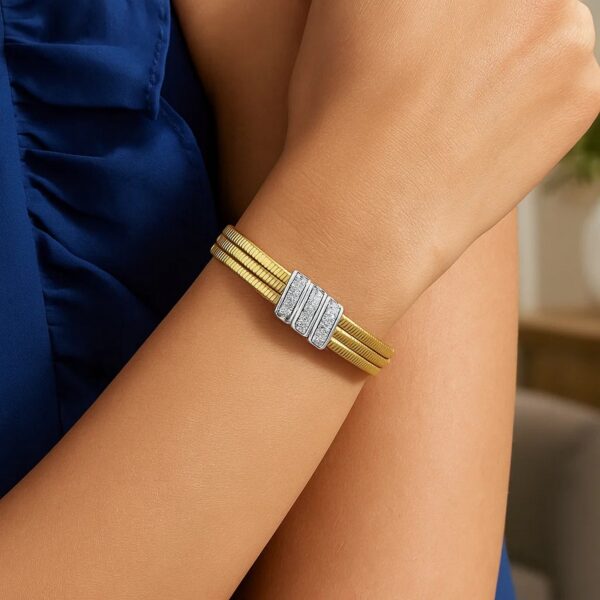 14K Yellow Gold Triple Row Diamond Omega Cuff Bangle - alternate view 5