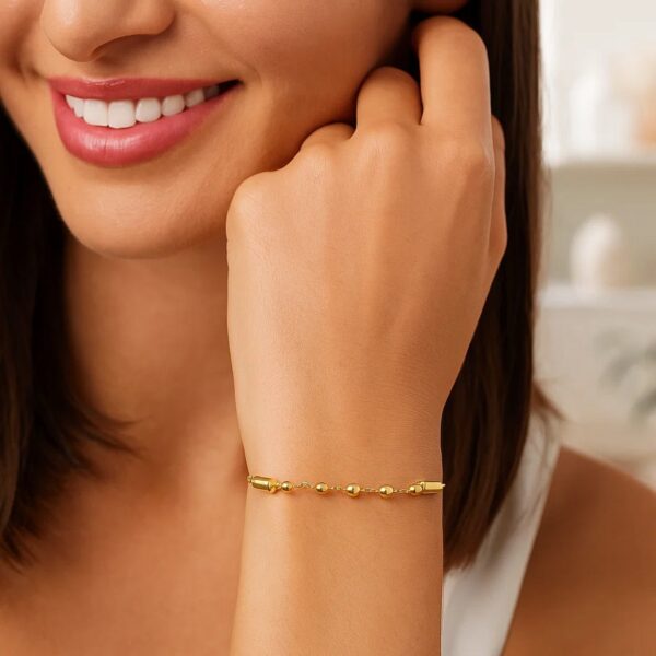 14K Yellow Gold Adjustable Bead Link Bracelet - alternate view 3