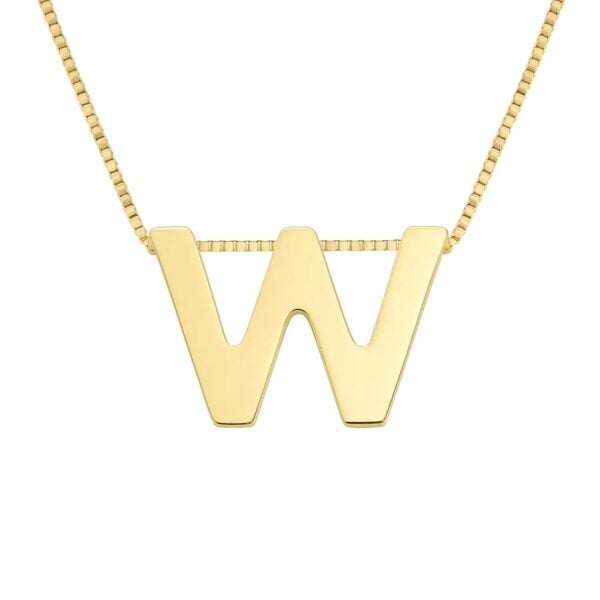 14K Yellow Gold Yours Truly Block Letter Initial W Necklace - alternate view 2