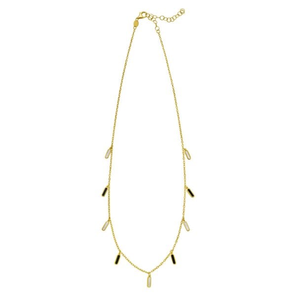14K Yellow Gold Onyx And MOP Inlay Station Necklace - alternate view 2