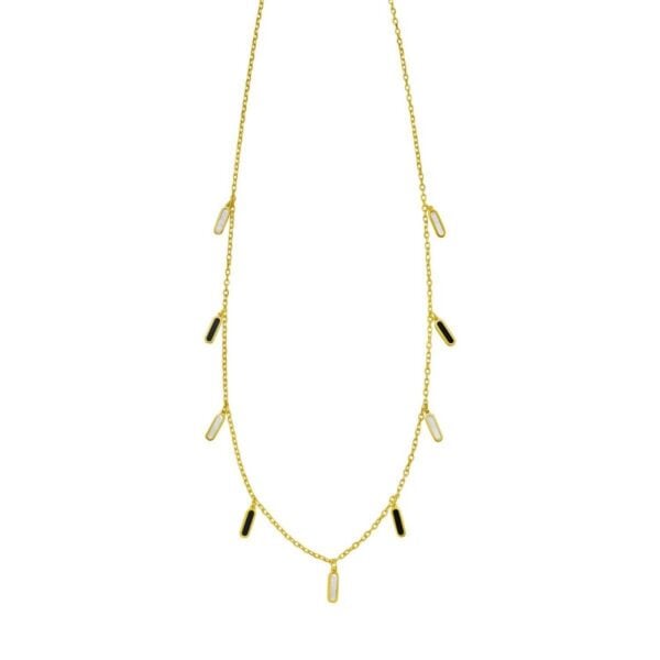 14K Yellow Gold Onyx And MOP Inlay Station Necklace - alternate view 3
