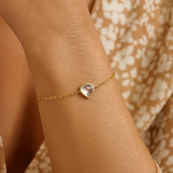 14K Yellow Gold White Topaz Heart Bracelet (1.50 mm) - alternate view 2