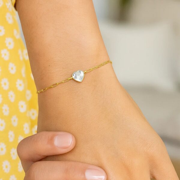 14K Yellow Gold White Topaz Heart Bracelet (1.50 mm) - alternate view 3