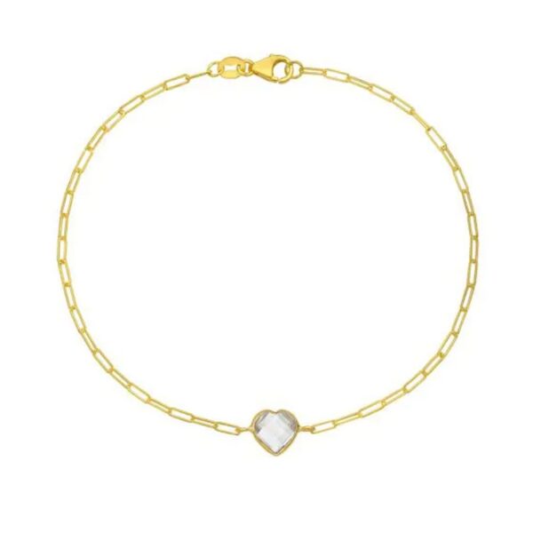 14K Yellow Gold White Topaz Heart Bracelet (1.50 mm) - alternate view 4