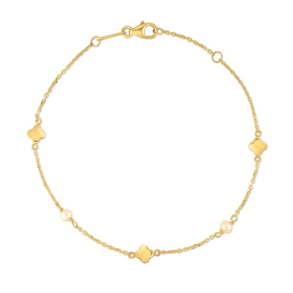 14k Yellow Gold Pearl Clover Bracelet - alternate view 2