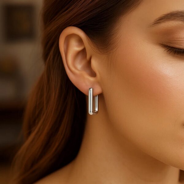 Sterling Silver Rectangle Hoop Earrings - alternate view 2