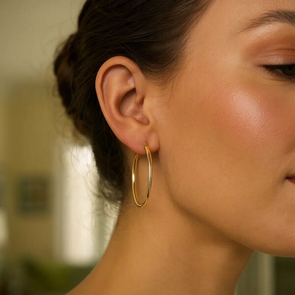 Classic Hoop Earrings in 14K Yellow Gold (2x35 mm) - alternate view 3