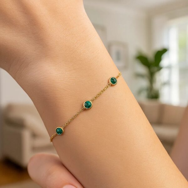 14K Yellow Gold Emerald Station Bracelet - alternate view 3