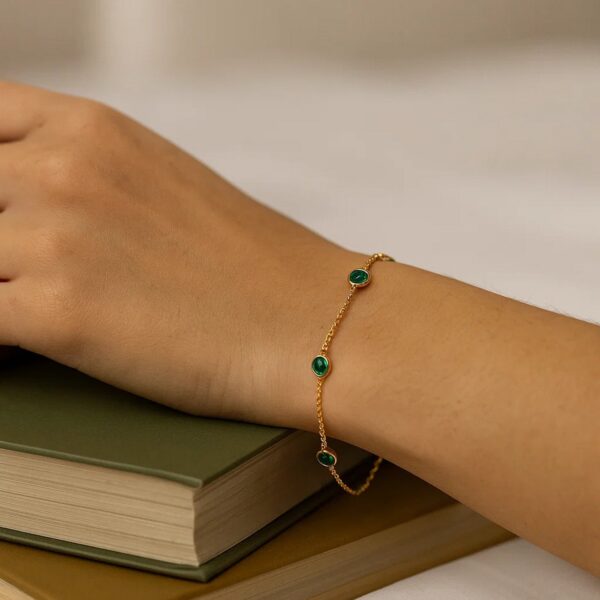 14K Yellow Gold Emerald Station Bracelet - alternate view 4