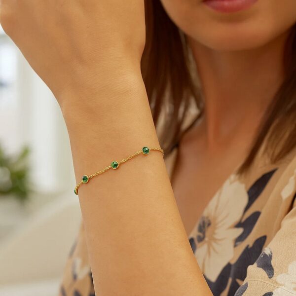 14K Yellow Gold Emerald Station Bracelet - alternate view 5