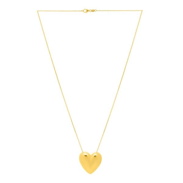 Large Puffed Heart Necklace in 14K Yellow Gold - alternate view 2