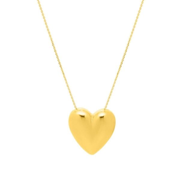 Large Puffed Heart Necklace in 14K Yellow Gold - alternate view 3