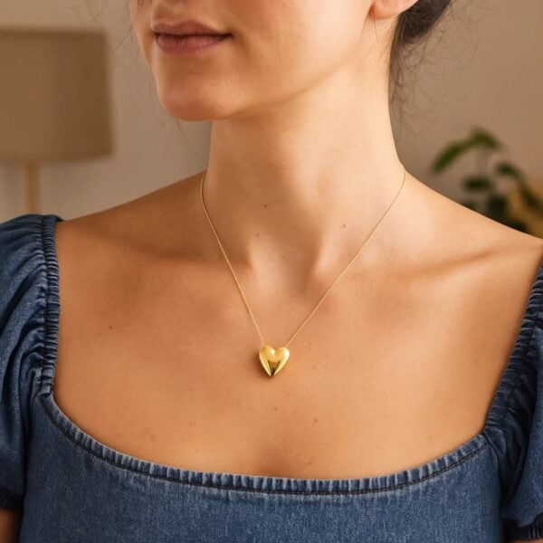 Large Puffed Heart Necklace in 14K Yellow Gold - alternate view 5