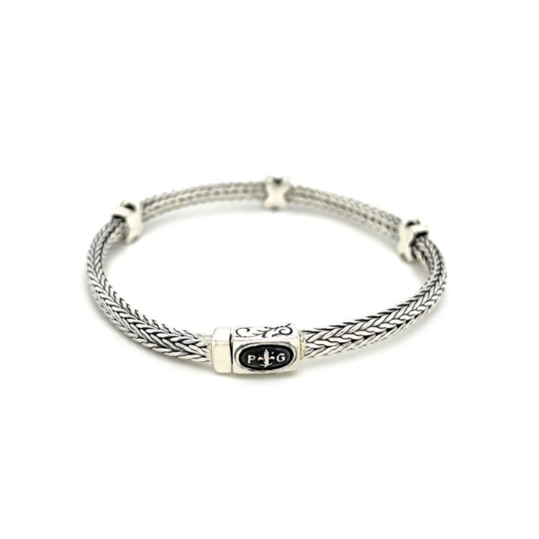Woven Rope Bracelet with Black Sapphire X Accents in Sterling Silver - alternate view 2