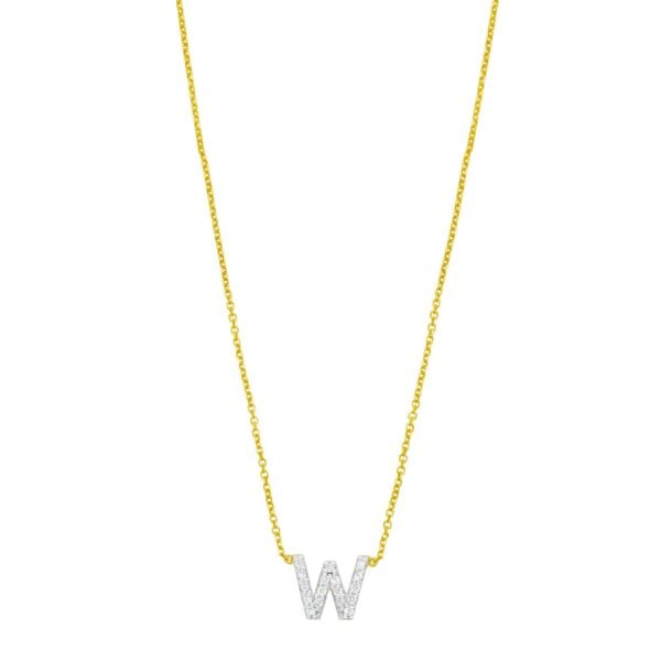 14K Yellow Gold Mini Diamond W Initial Pendant Necklace