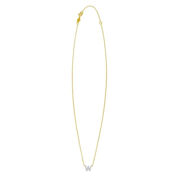 14K Yellow Gold Mini Diamond W Initial Pendant Necklace - alternate view 2