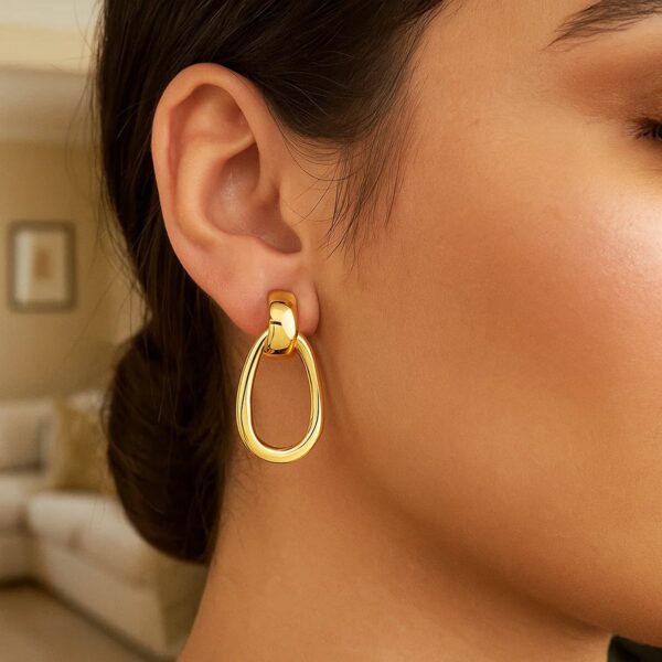 14K Yellow Gold Interlocking Drop Hoop Earrings - alternate view 2