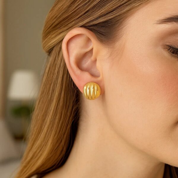 Sterling Silver Yellow Gold Plated Sculpted Domed Disc Stud Earrings - alternate view 4
