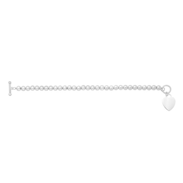 Sterling Silver Rhodium Plated Bead Toggle Heart Bracelet - alternate view 2