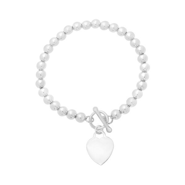 Sterling Silver Rhodium Plated Bead Toggle Heart Bracelet - alternate view 3