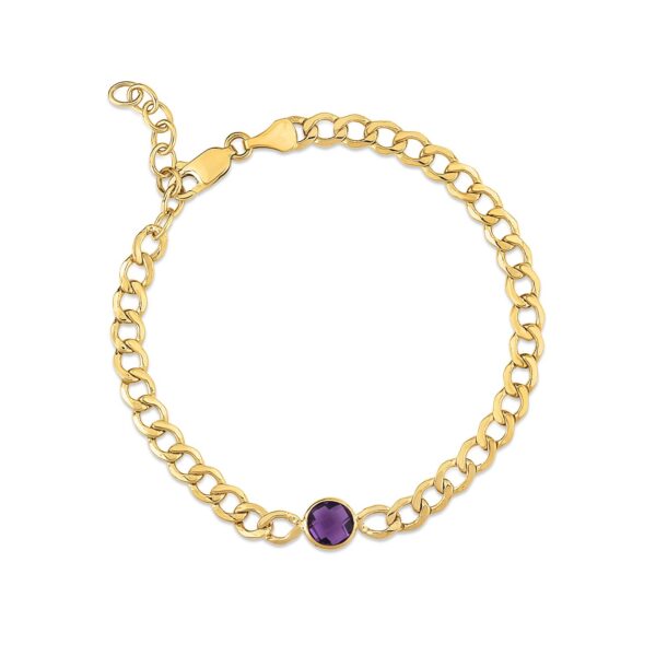 14K Yellow Gold Amethyst Curb Chain Bracelet (3.60 mm) - alternate view 2