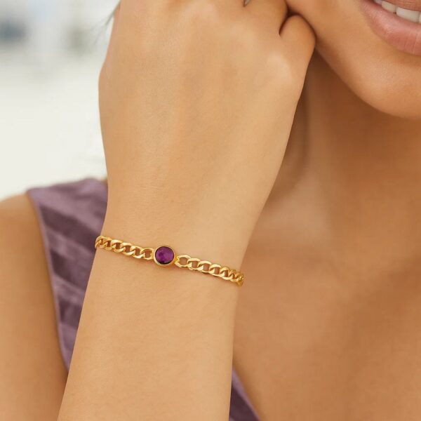 14K Yellow Gold Amethyst Curb Chain Bracelet (3.60 mm) - alternate view 3