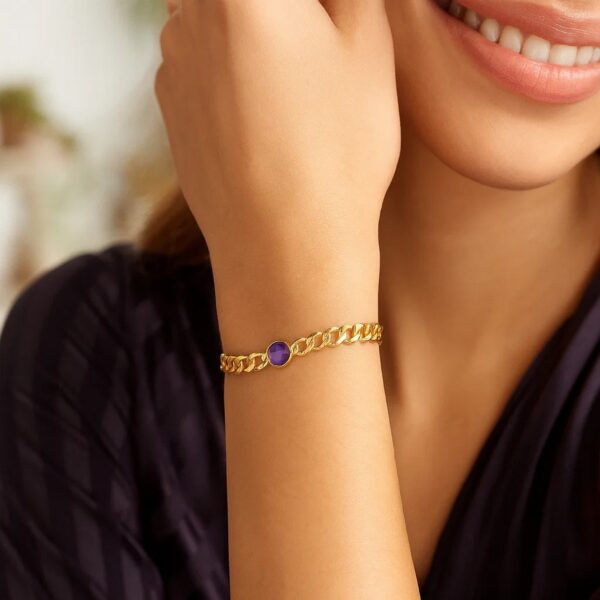 14K Yellow Gold Amethyst Curb Chain Bracelet (3.60 mm) - alternate view 4