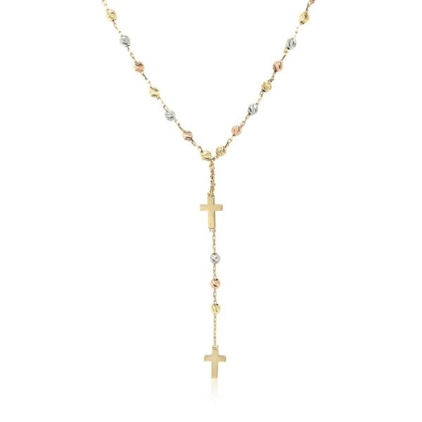 14k Tri-Color Gold Rosary Chain Necklace - alternate view 2