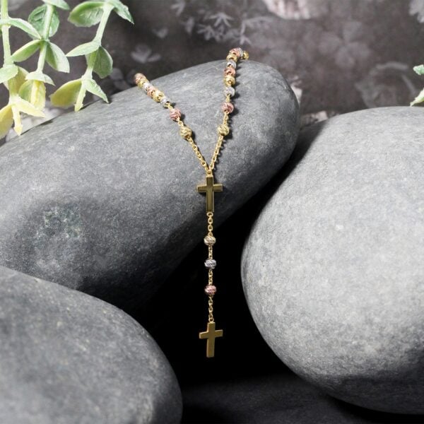 14k Tri-Color Gold Rosary Chain Necklace - alternate view 4
