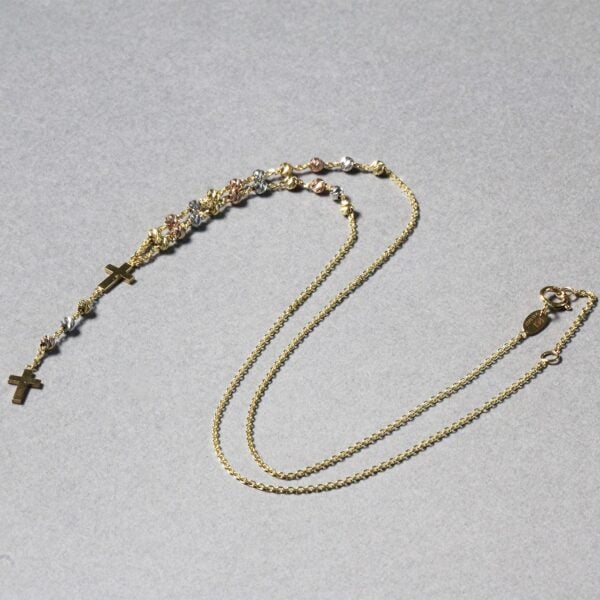14k Tri-Color Gold Rosary Chain Necklace - alternate view 5