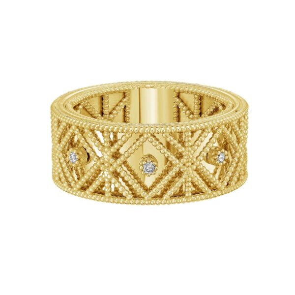 14K Yellow Gold Textured Diamond Shape Fancy Ring - alternate view 2