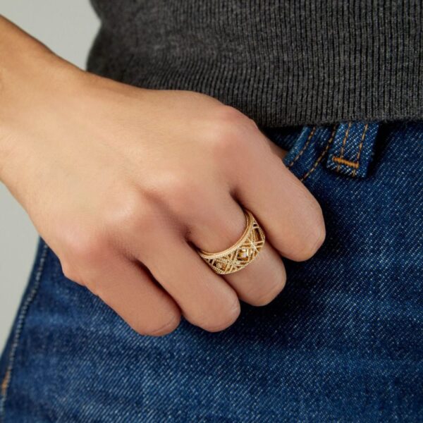 14K Yellow Gold Textured Diamond Shape Fancy Ring - alternate view 3