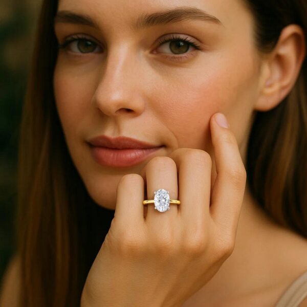 5 Carat Oval Lab Grown IGI G/VS1 Diamond Solitaire Ring in 14K Yellow Gold - alternate view 4