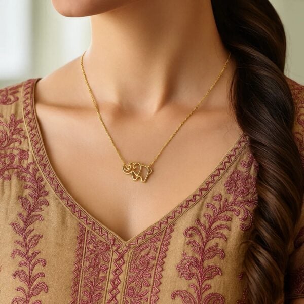 14k Yellow Gold Elephant Necklace - alternate view 2