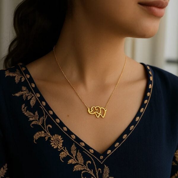 14k Yellow Gold Elephant Necklace - alternate view 3